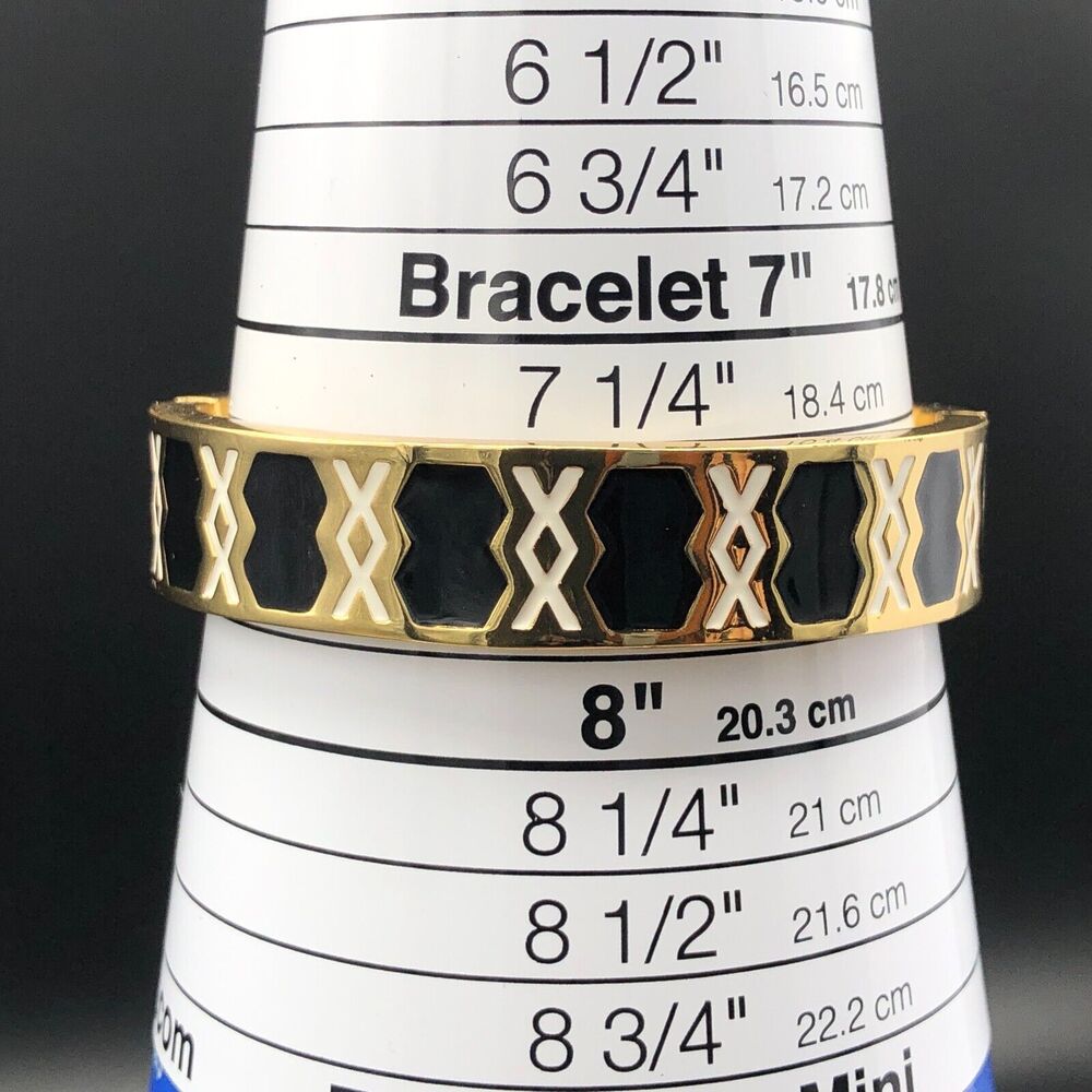 Talbots Bracelet Black White Geometric Enamel‎ Gold Tone Magnetic Hinged Bangle - Picture 6 of 7